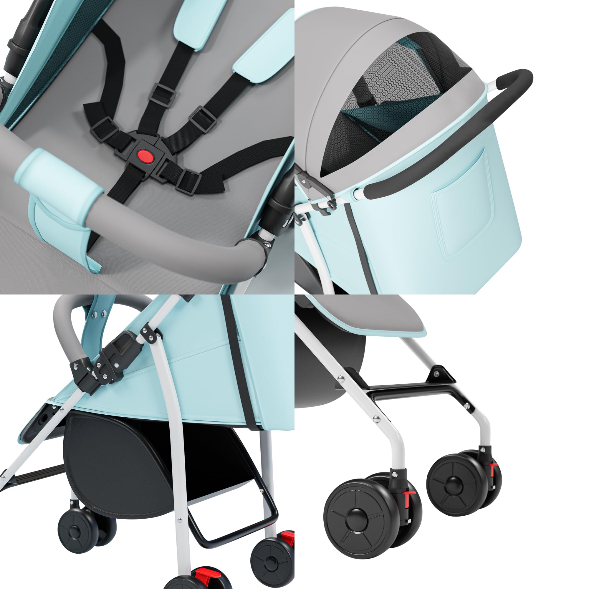 Poussette Canne Compacte avec Tapis Rafraîchissant et Moustiquaire, Poussette de Voyage Pliable, Poussettes Compacte Bébé 0 Mois à 4 Ans, Jusqu'à 25 kg (Bleu)