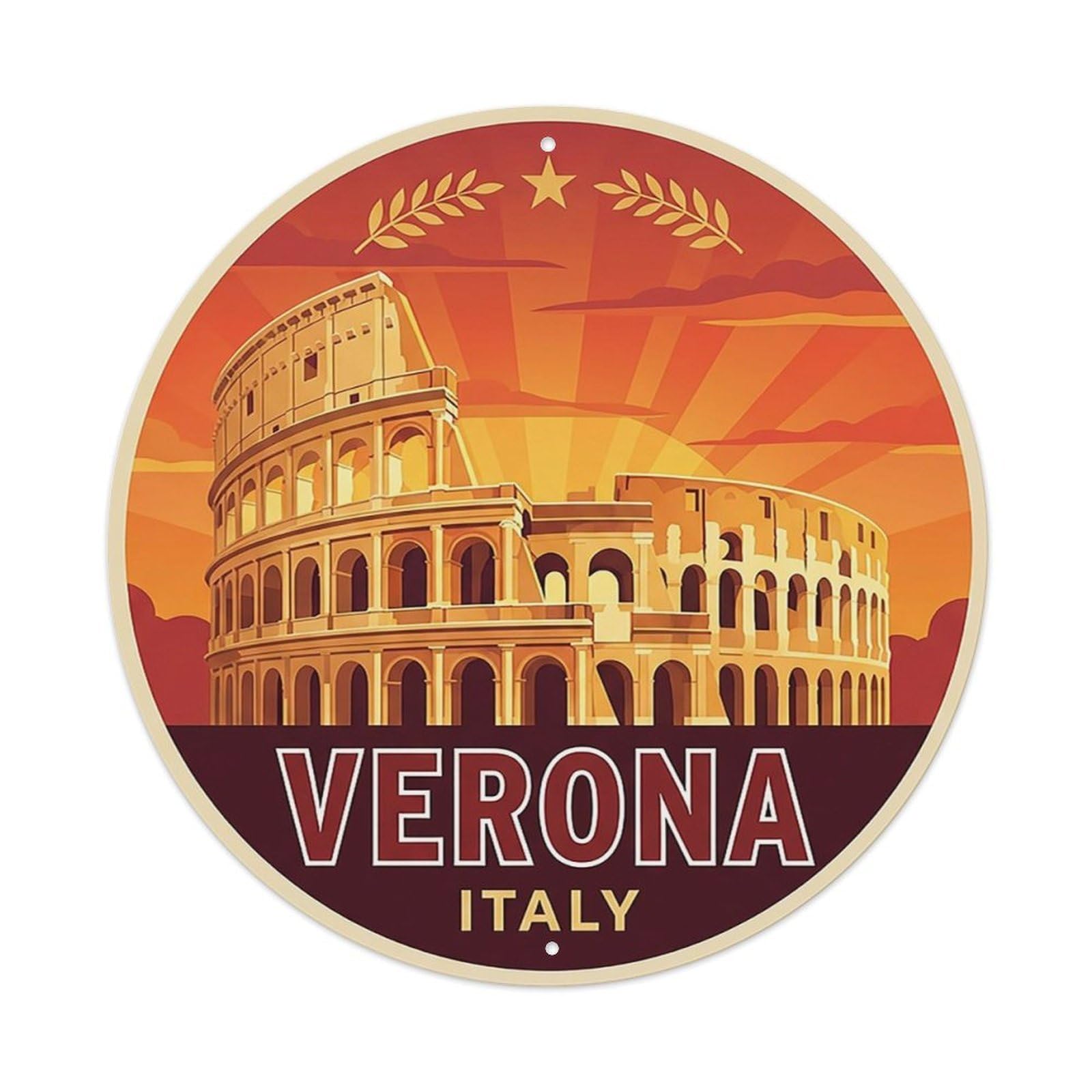 Italy Vintage Travel Verona Vintage Metal Tin Sign Plaque Wall Decor for Cafe, Club Bar, Office, Garden Metal Poster 8x8Inch