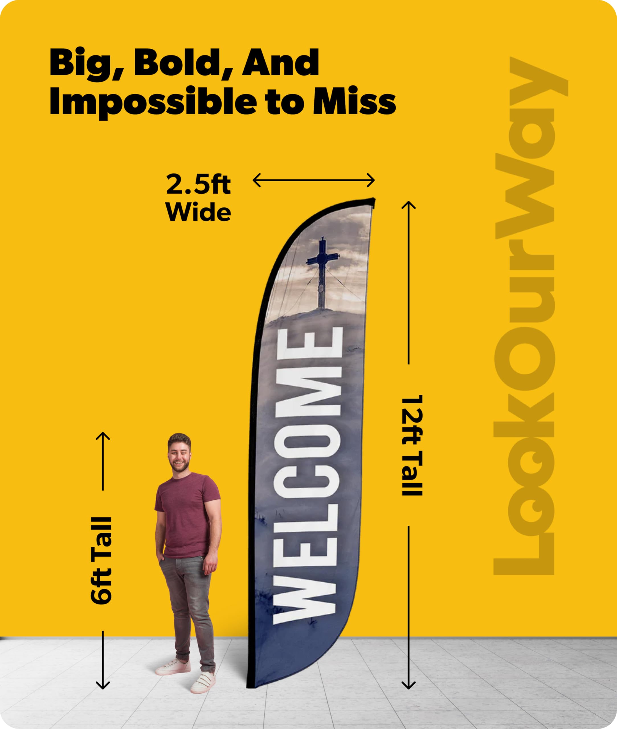 LookOurWay Drapeau en plumes « Welcome » sur le thème de l'église, 30,5 m