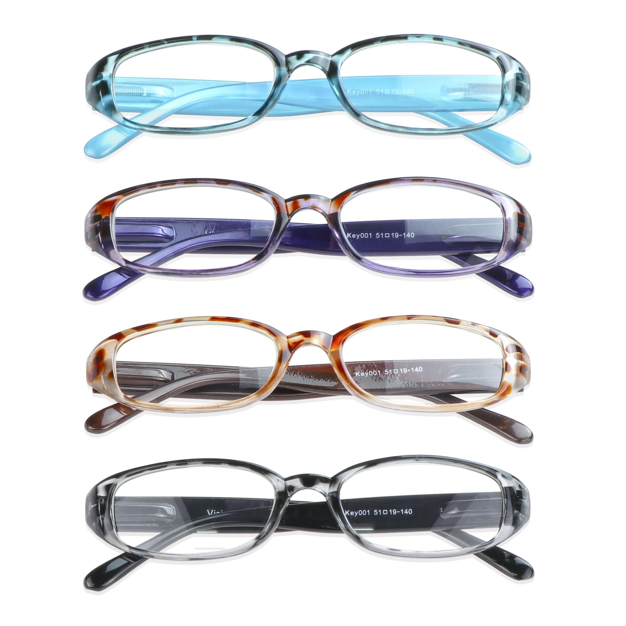 VisionGlobal 4 Pairs Reading Glasses with Spring Hinge, Blue Light Blocking Glasses for Women/Men (4 Color,+2.50 Magnification)