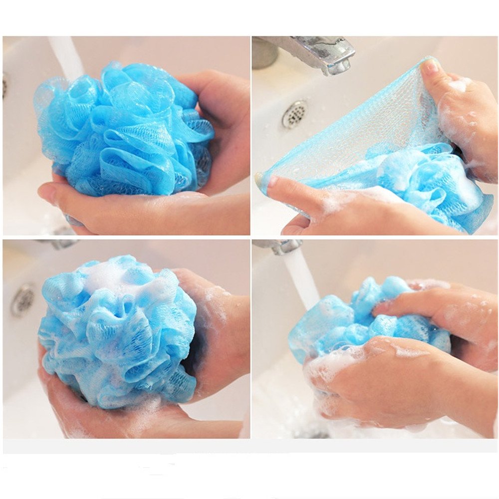 TRIXES Lot de 5 Fleurs de Douche Exfoliantes de Couleurs Variées Savonnage Facile pour le Corps, Eponge Douche et Durable, Maille Moussante Fleur de Douche Lavable, Exfoliation du Corps