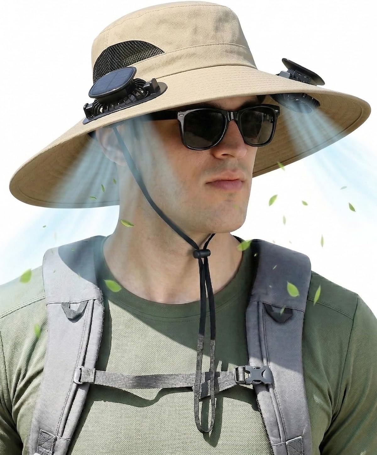 Wide Brim Solar Fan Outdoor Fishing Hat, Solar & USB Powered, Summer UV Protection Outdoor Fishing Hats UPF 50