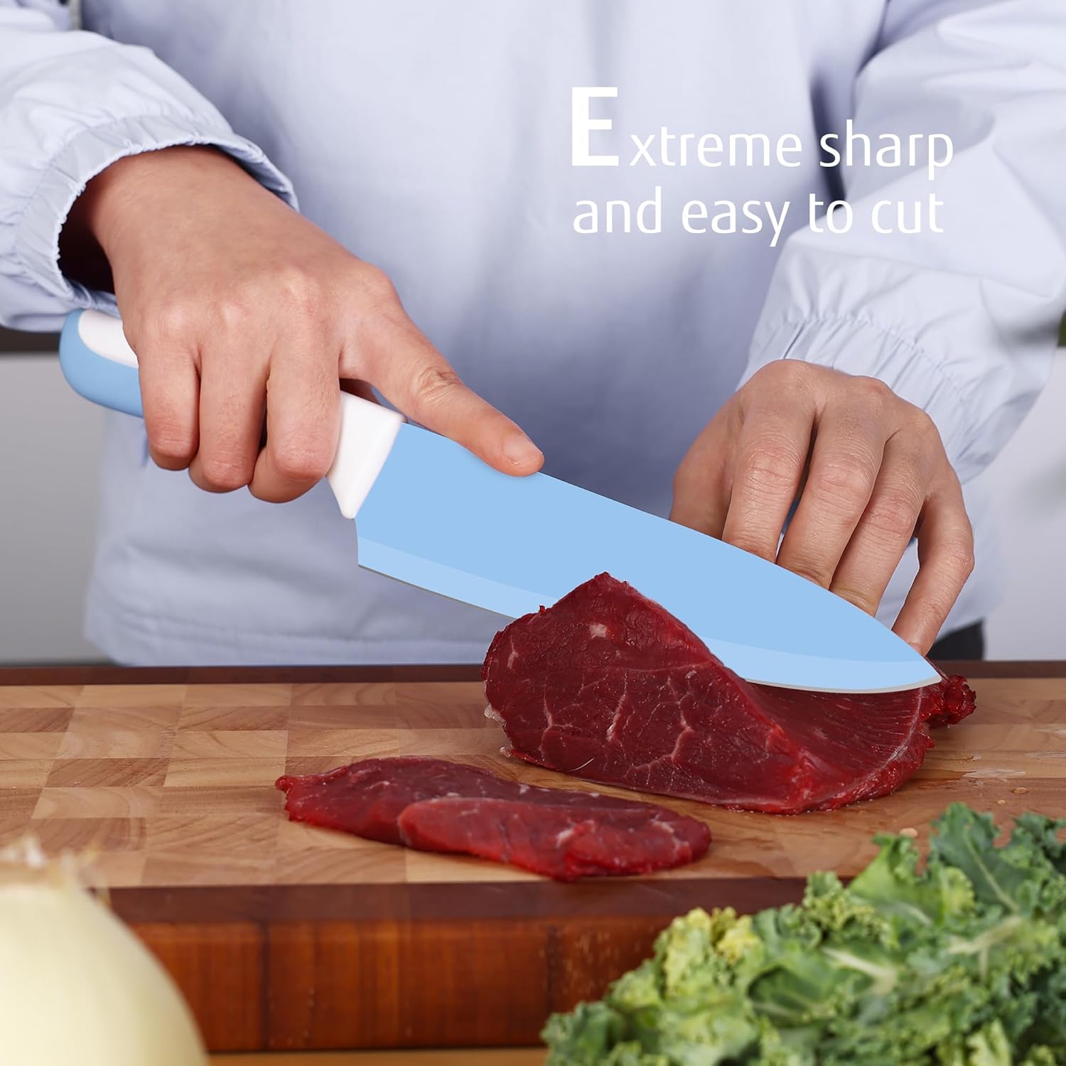 hecef 15 Pieces Kitchen Knife Set with Built-in Sharpening Wooden Block, Dishwasher Safe, High Carbon Stainless Steel Knife Block Set with Steak Knives, Kitchen Scissors, Blue - Image 7