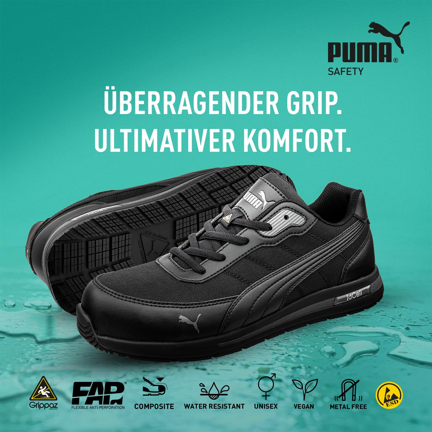 PUMA Safety Epic - Zapatos de seguridad antideslizantes S3S, sin metal, resistentes al agua, ideales para cocinar y trabajar, color negro