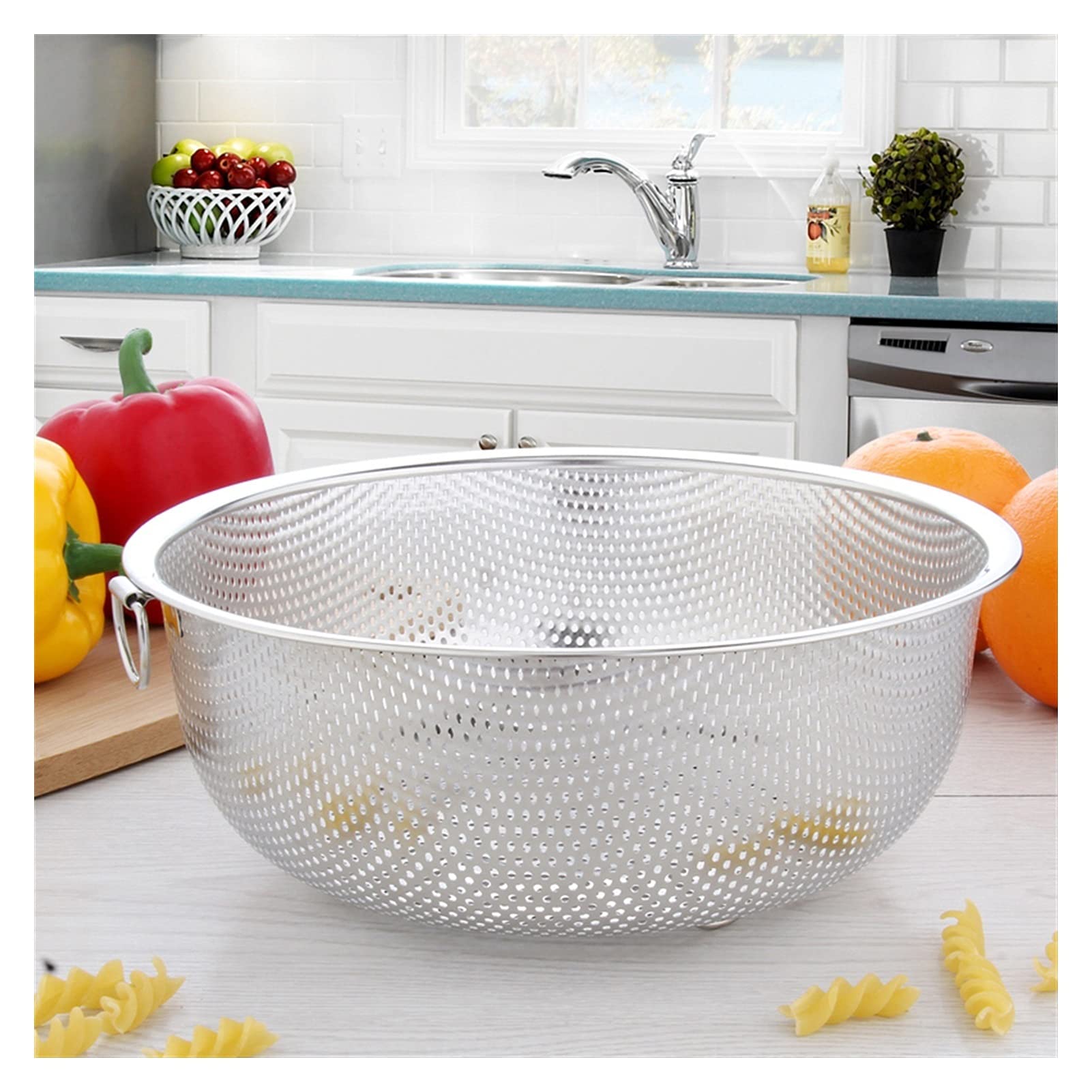 Colador Cesta de Drenaje Colador de Acero Inoxidable Colador de Cocina Lavado Tazón de Lavado Fruta Vegetal Senador de escurridor con Anillo colgado Fino 2mm Agujero Coladores de Alimentos