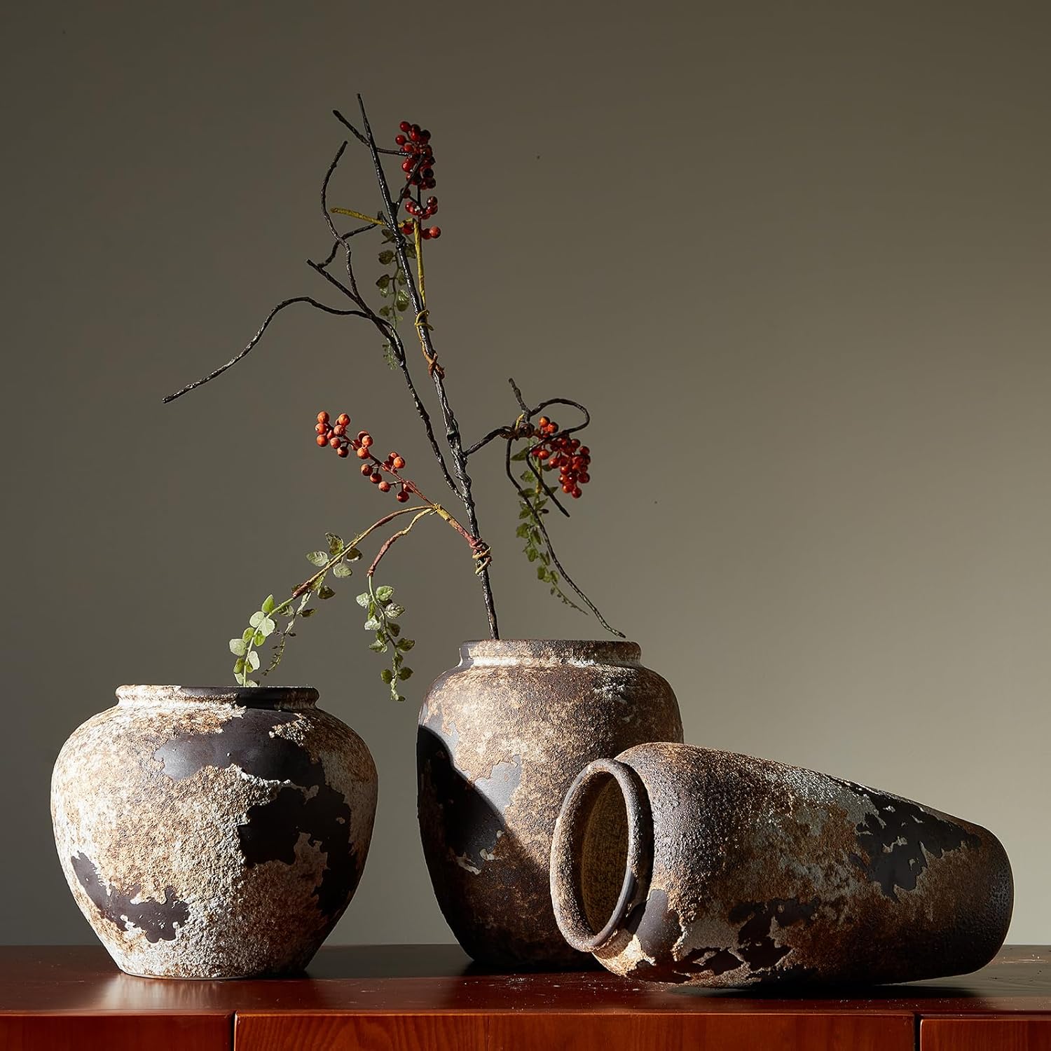 Smiletag Rustic Vase for Home Decor, Farmhouse Terracotta Vases, Stone Vases, Large Vases for Living Room Decor, Rustic Flower Vase Decoration for Living Room Tall Ceramic Vase