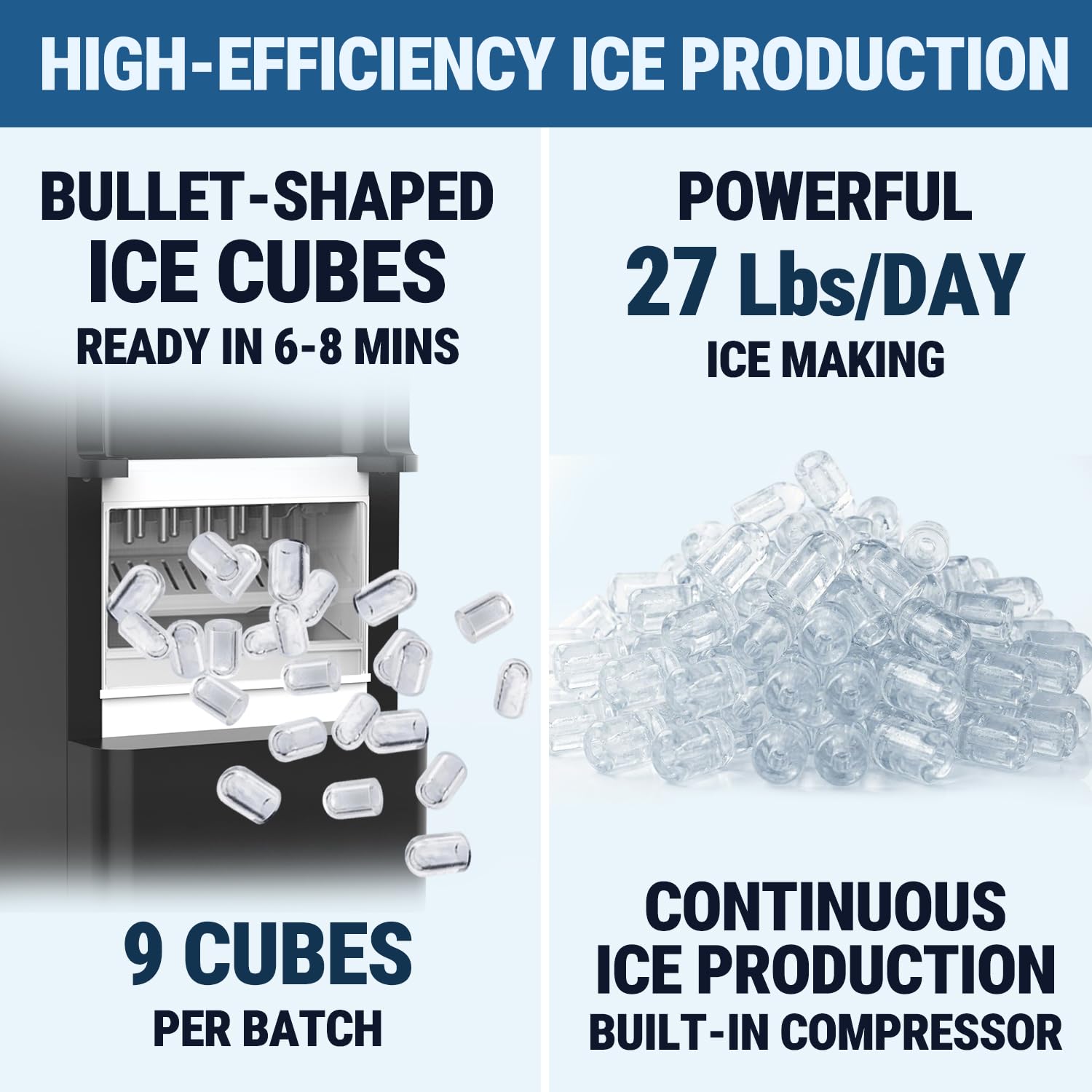 VECYS Distributore di acqua refrigerante con macchina per il ghiaccio, 12,2 kg per la produzione di ghiaccio giornaliero e acqua calda fredda, blocco di sicurezza per bambini e compatibile con