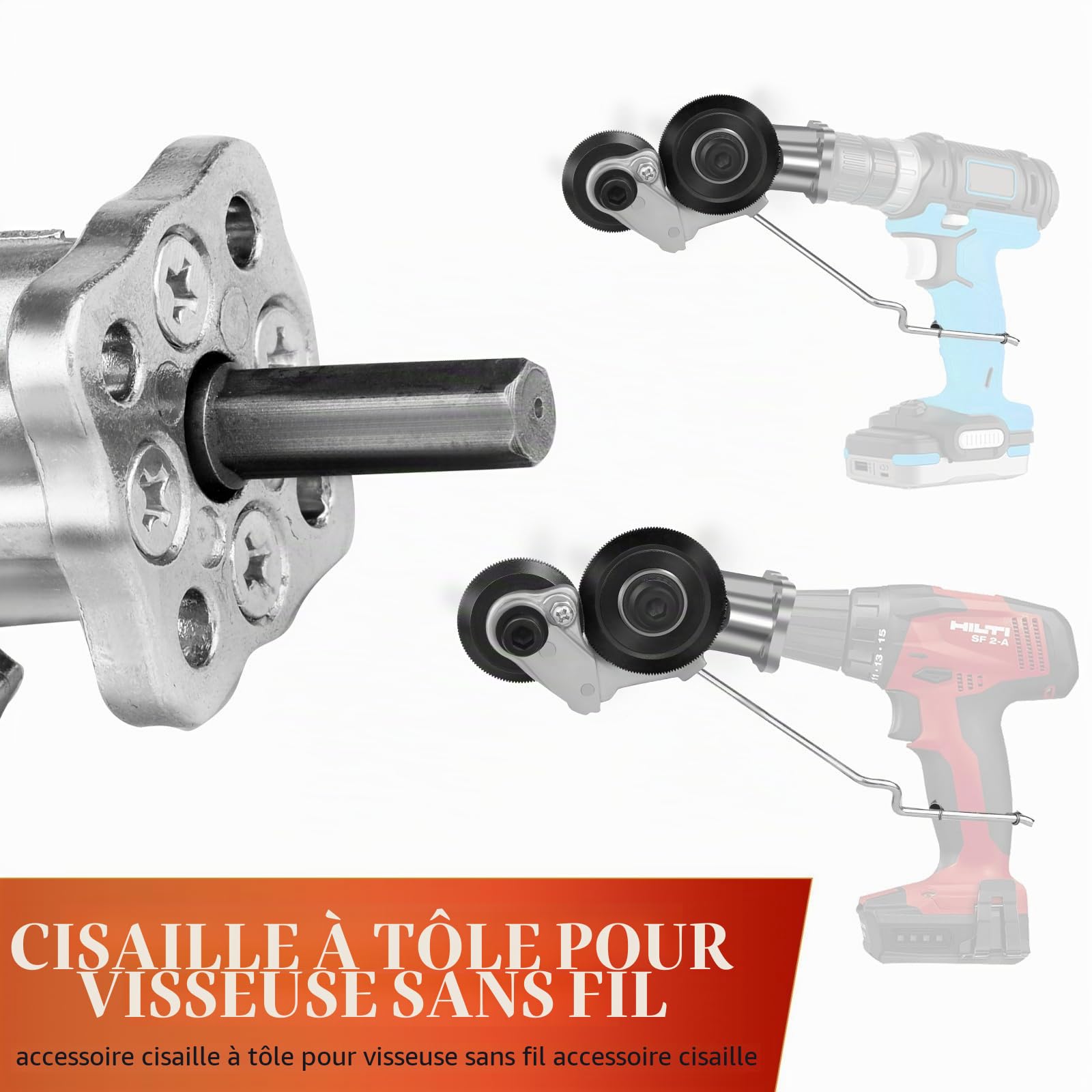 Cisaille à tôle électrique pour visseuse sans fil, grignoteuse de tôle de perceuse à main, pour couper le fer, la tôle blanche, l'acier, le cuivre, l'aluminium (L-001)