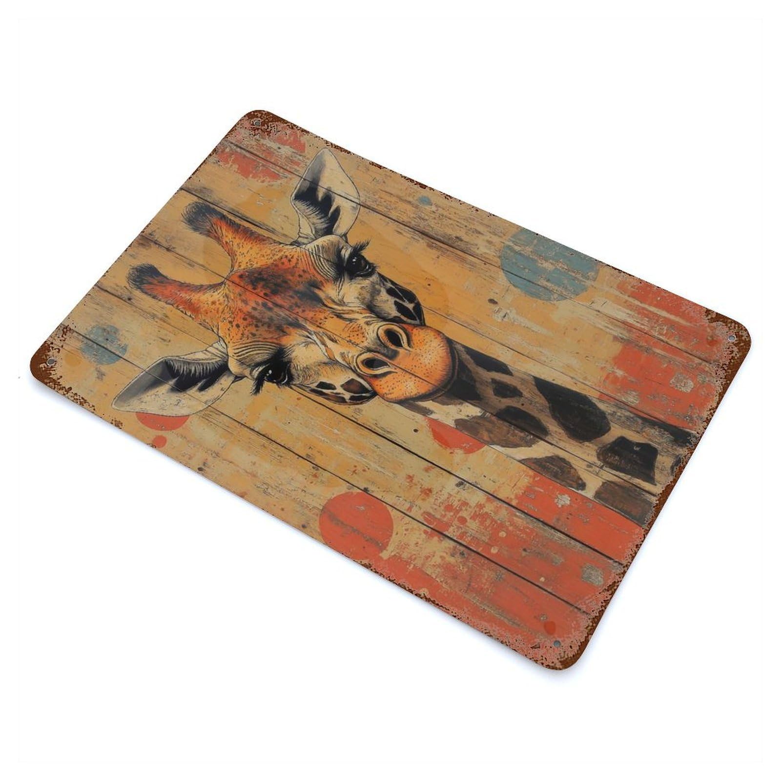 Garage Style Giraffe Portrait on Wood Panel Whimsical Wildlife Art Rust Effect Tin Sign 11.8"x7.9", Industrial Home Decor for Bar And Workshop
