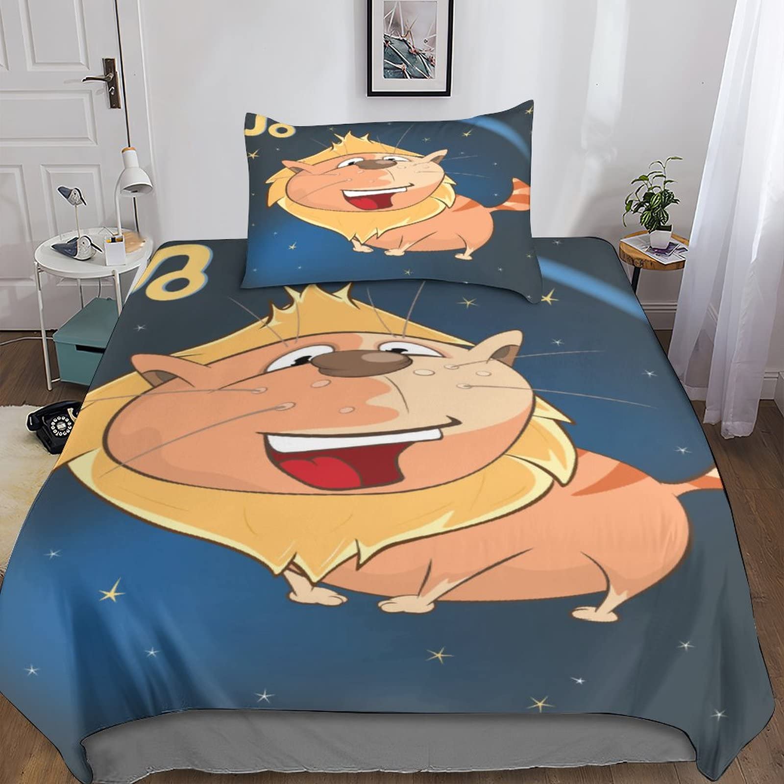 Housse de couette 3D dessin animé en microfibre souple avec taie d'oreiller pour lit single