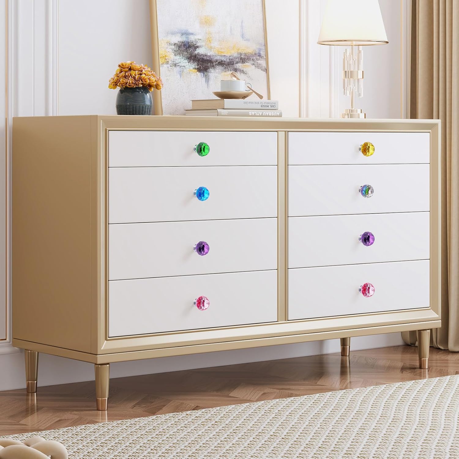 6pcs Cabinet Knobs, Crystal Drawer Pulls Diamond Knobs for Dresser, Crystal Drawer Knob Glass Handles for Kitchen, Bathroom Wardrobe