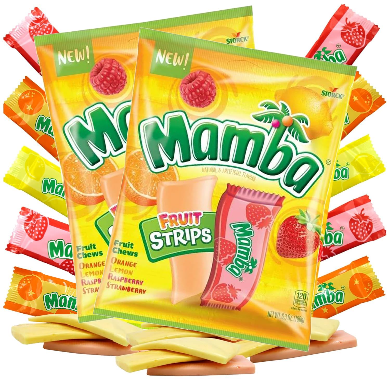 Mamba Candy Strips, Individually Wrapped Fruit Flavored Chewy Candies Mixed Flavor Assortment Bag, Pack of 2