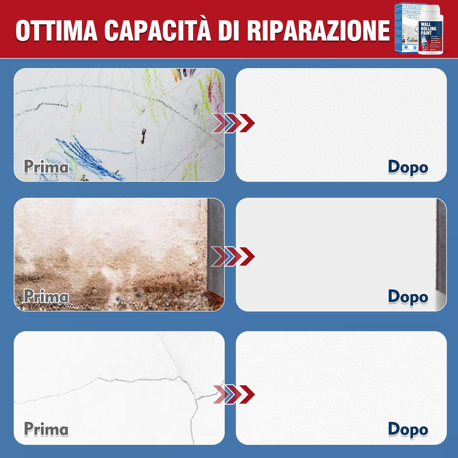 Rullo per Vernice Bianca, vernice bianca muro interno per la riparazione di pareti a base d'acqua ad asciugatura rapida, rullo per pittura bianca portatile per pareti, per macchie e graffi