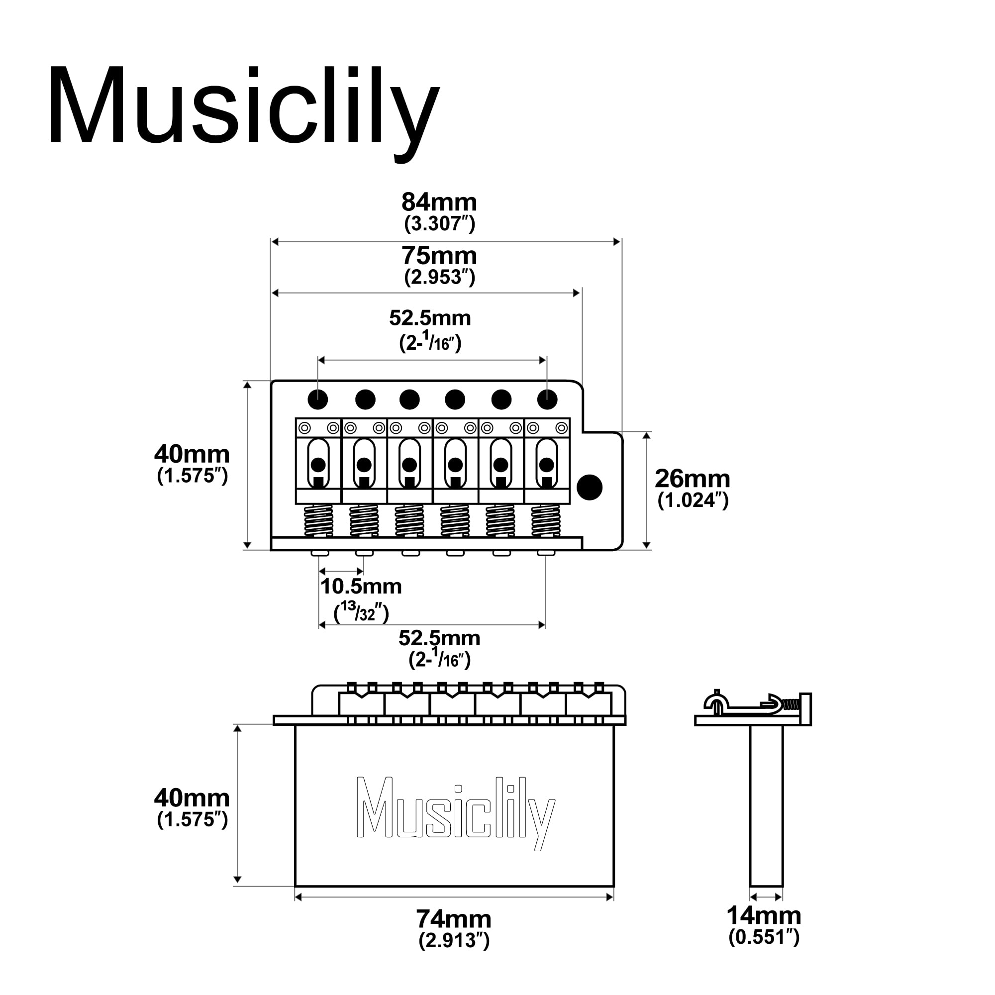 Musiclily Pro BV013 52,5mm Vintage Ponte Tremolo 6 Viti Bridge Cromato
