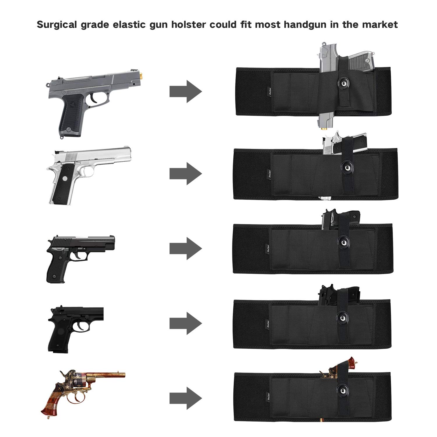 ProCase Fondina per Banda di Belly per Nascosto, Regolabile Fascia in Vita Elastica in Neoprene Portante per Pistola per Pistola per Donne e Uomini -Nero