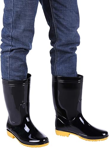 Vista 6 de Comwarm Botas de lluvia de media pantorrilla para hombre, impermeables, antideslizantes, de PVC, negro, para trabajo, para exteriores, Multi, 1