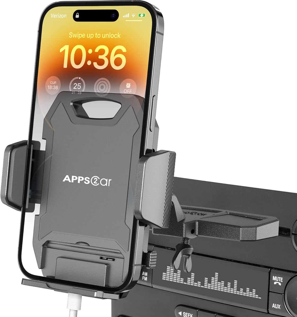 APPS2Car Sturdy CD Slot Phone Mount with One Hand Operation Design, Hands-Free Car Phone Holder Universally Compatible with All iPhone & Android Cell Phones, for Smartphone Mobile