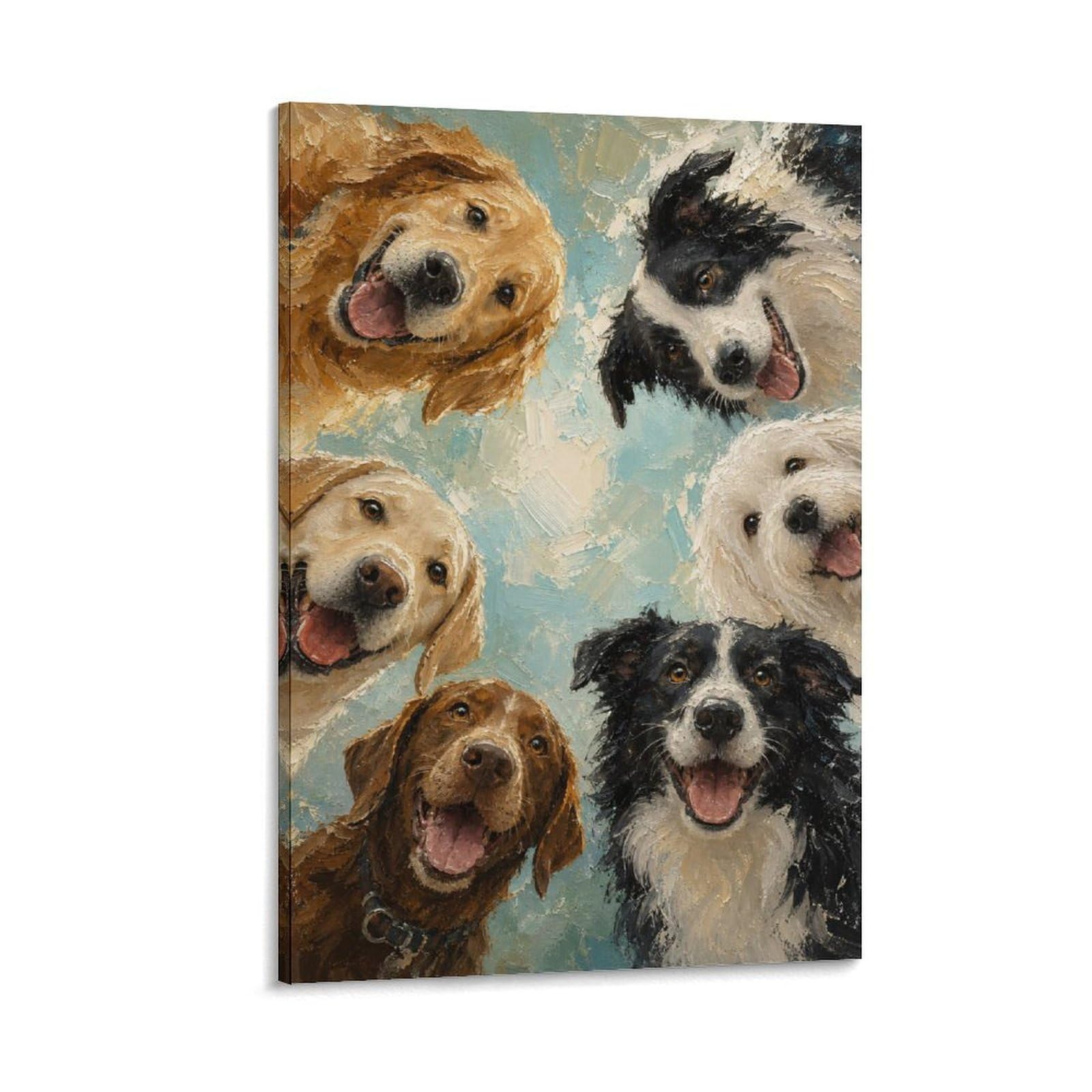 W7C8U2X3 Happy Dog Group Portrait Canvas Wall Art, Whimsical Dog Wall Art