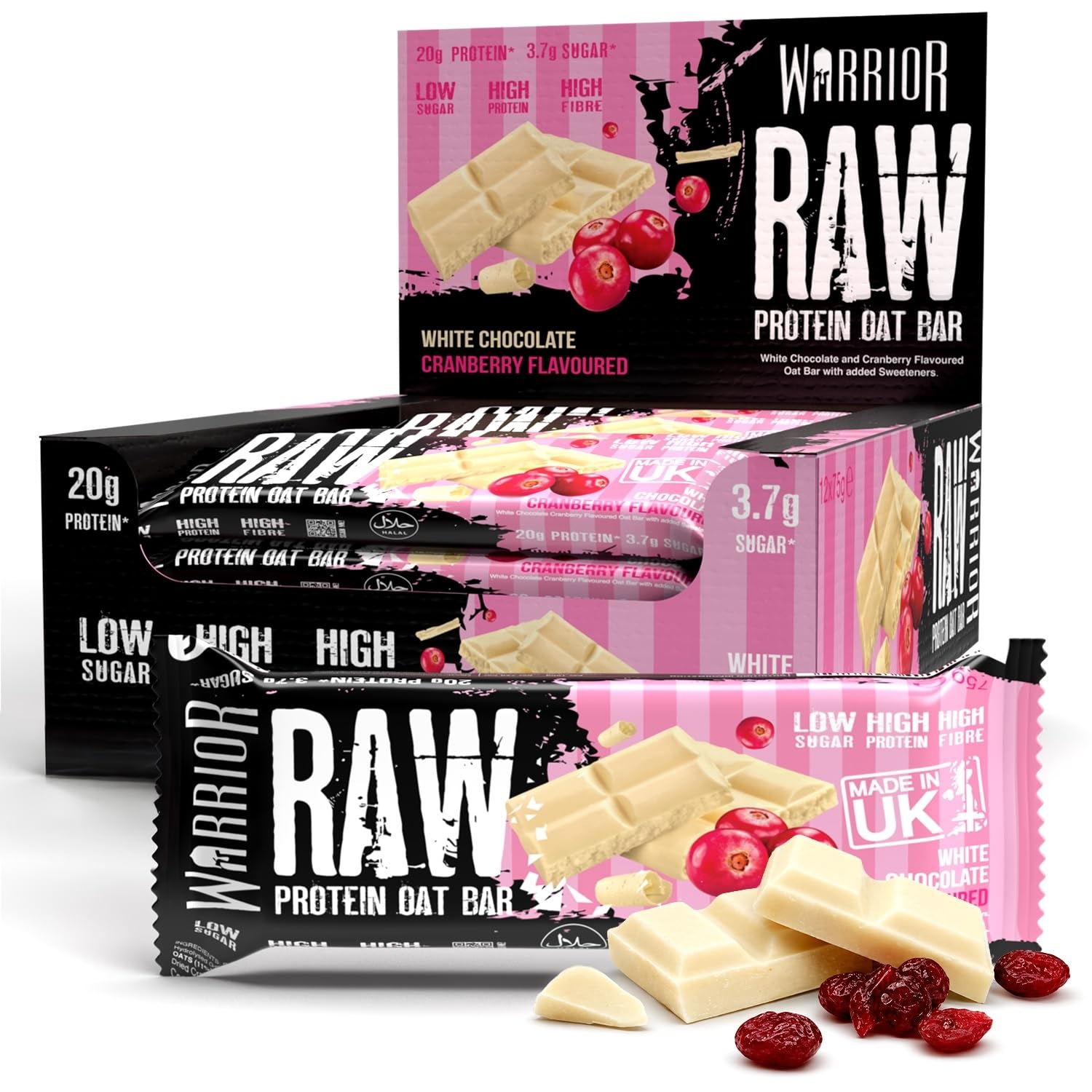 Warrior RAW Protein Bars 12 x 75g – 20g High Protein Bar, Low Sugar High Fibr...