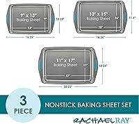 Vista 4 de Rachael Ray Bakeware - Juego de bandejas antiadherentes para galletas, 3 piezas, gris con agarres azul agave