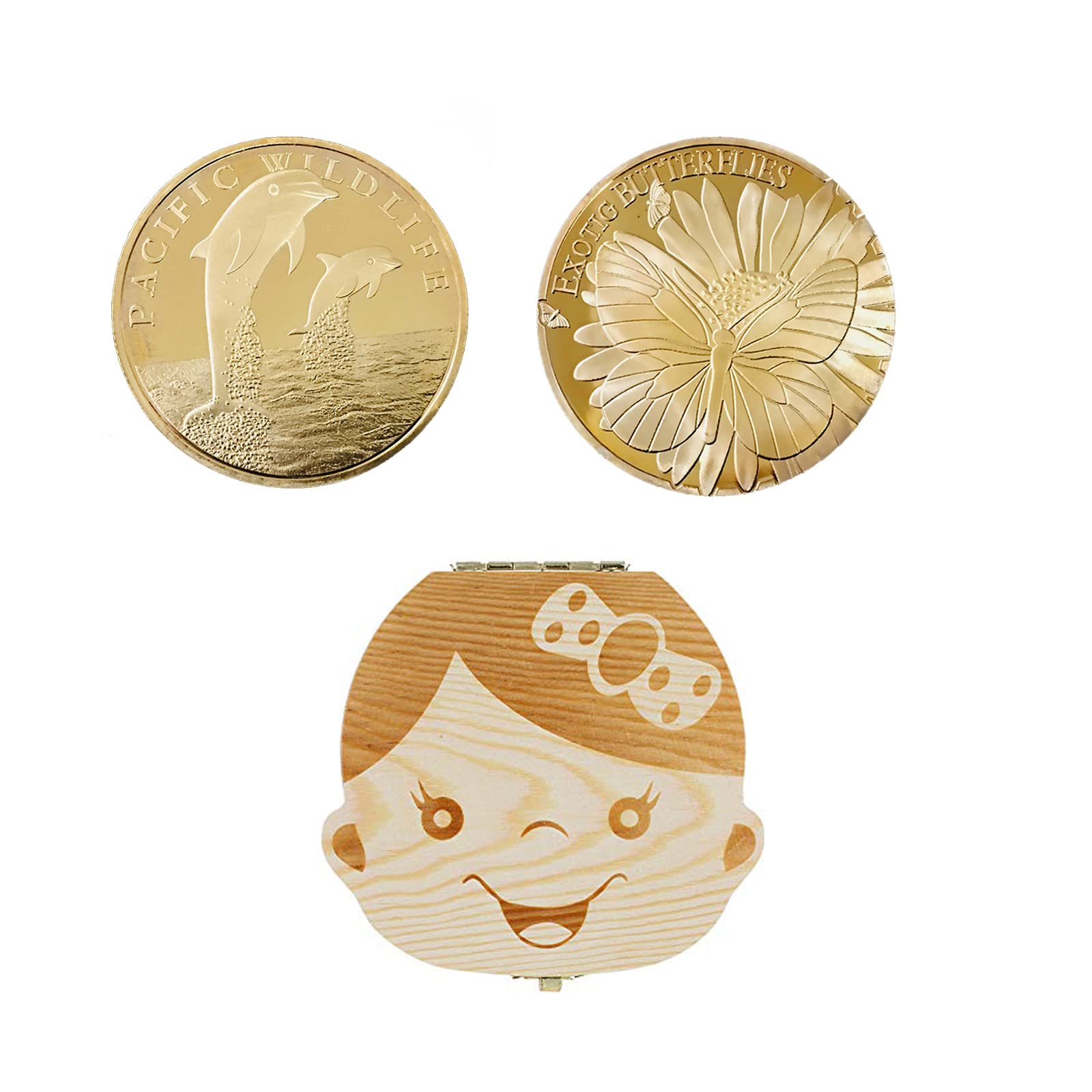 歯の妖精コイン 歯の妖精 褒美金貨記念コイン乳歯ケース乳歯ボックス 出産祝い子供の遊び道具 乳歯生え変わり期女の子男の子 プレゼント入園祝い  クリスマスプレゼントお食い初め初節句入学祝い 卒園祝い 進学祝い (歯の妖精 コイン,コイン2枚と乳歯ケース女)