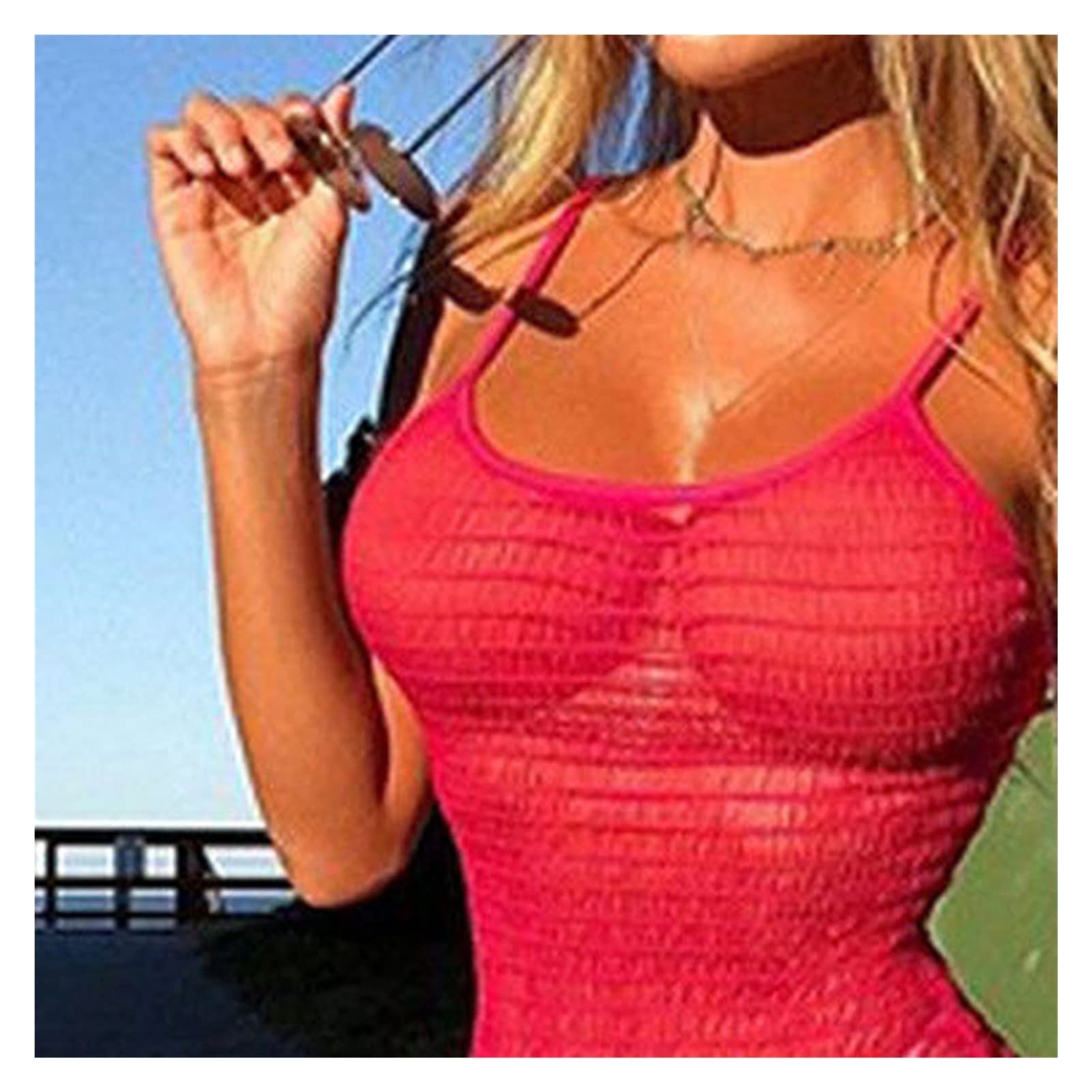 ZZSRJ Summer Women's Sexy Swimwear Loce Stretch Bikini Copertura Skinny Beach Gonna Tunic Copertura a Scialle Abito a Scialle (Color : Red, Dimensione : L)
