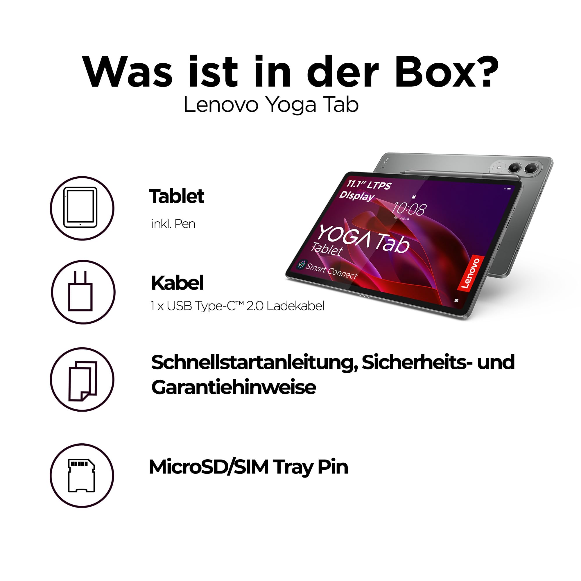 Lenovo Yoga Tab Tablet | 11.1" 3.2K LTPS Display | 16:10 | Qualcomm Snapdragon 8 Gen 3 | 12GB RAM | 256GB Speicher | Qualcomm Adreno 750 Grafik | Android 15 | Luna Grau | Inkl. Lenovo Tab Pen Pro