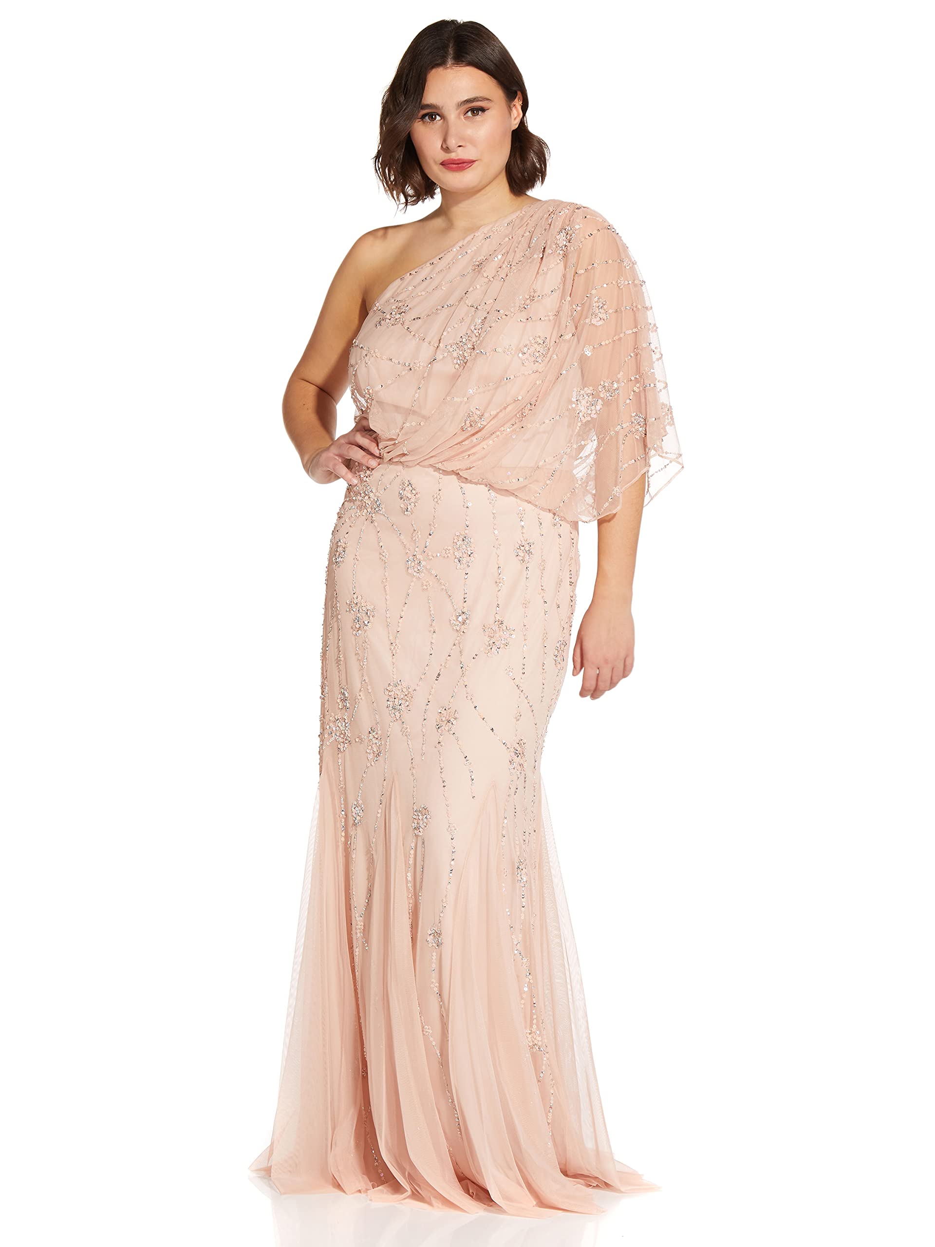 Adrianna Papell Womens One Shoulder Beaded Dress