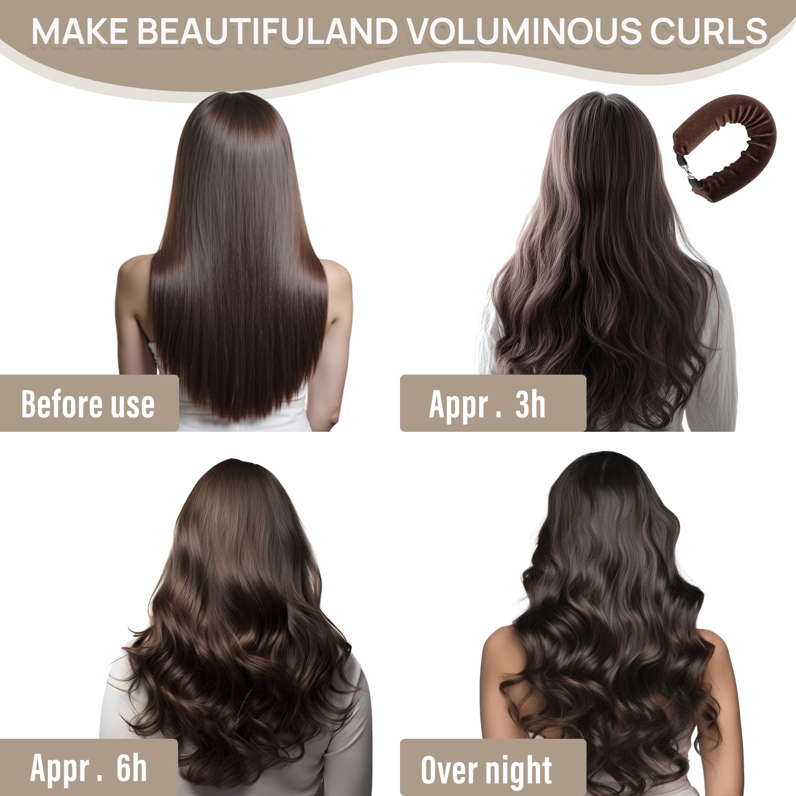 3 sztuki Heatless Curls, loki, bez wysokich temperatur, lokówki do włosów, loki, loki, loki, na noc, do wszystkich rodzajów włosów, kolor brązowy
