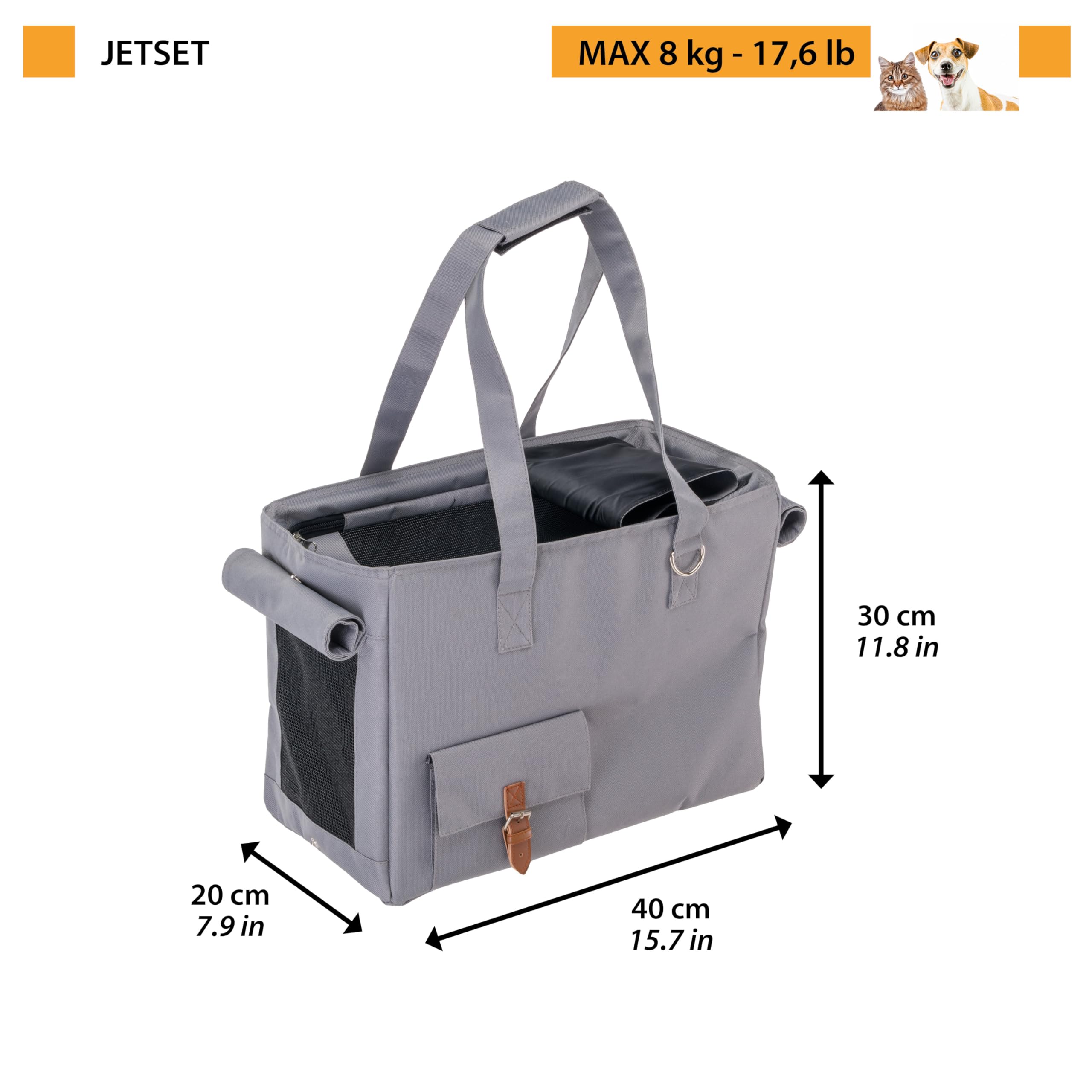 Ferplast Trasportino per Cani JETSET, Trasportino Gatto, Zaino per Cani, Cinghia di Sicurezza, Max 12 kg, 40 x 20 x h 30 cm