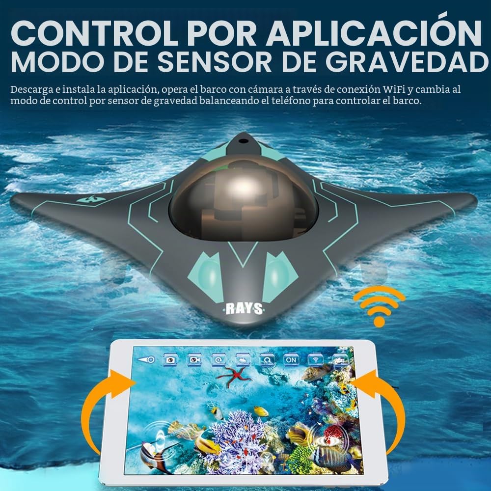OBEST Barco teledirigido con cámara HD ajustable de 90°, juguete acuático operado por app, luces LED, nave espacial de agua rápida, adecuado para piscinas al aire libre