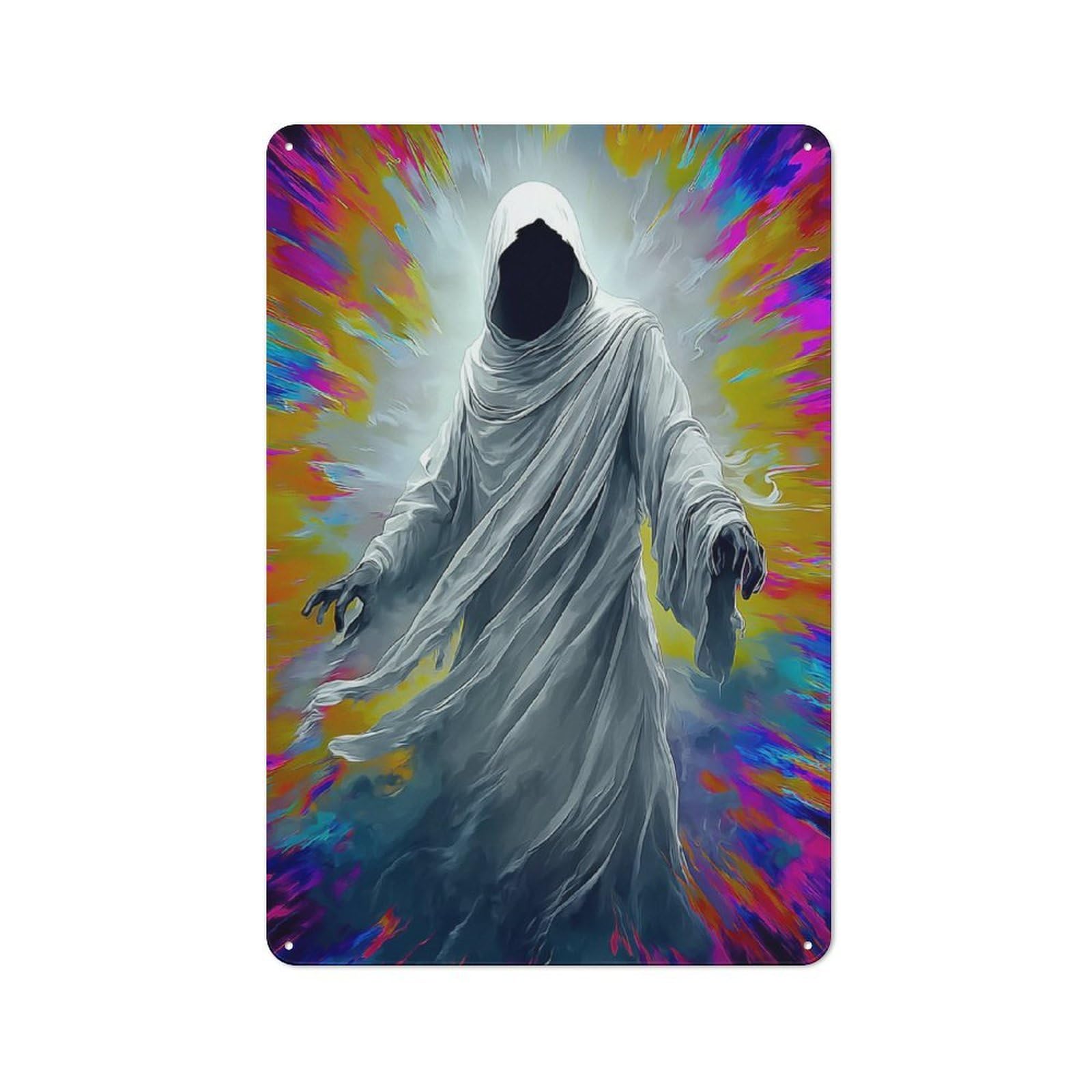 Junmoney Ghostly Figure In Robe Metal Wall Sign 30X20cm Featuring For Garage Wall, A Housewarming Gift For People Furnishing A Garage