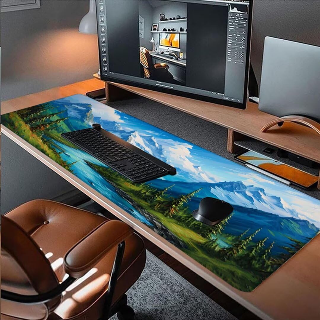 Podkładka pod mysz pod mysz niebo, podkładka pod mysz XXL 1200 x 600 x 3 mm, podkładka pod mysz górską antypoślizgowa wodoodporna podkładka pod mysz, podkładka pod mysz z przeszytymi krawędziami,