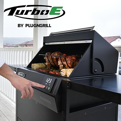 Miniatura 6 de Turbo E - Carrito de parrilla exclusivo con ruedas, estantes laterales espaciosos, almacenamiento integrado y elegante acabado negro para combinar