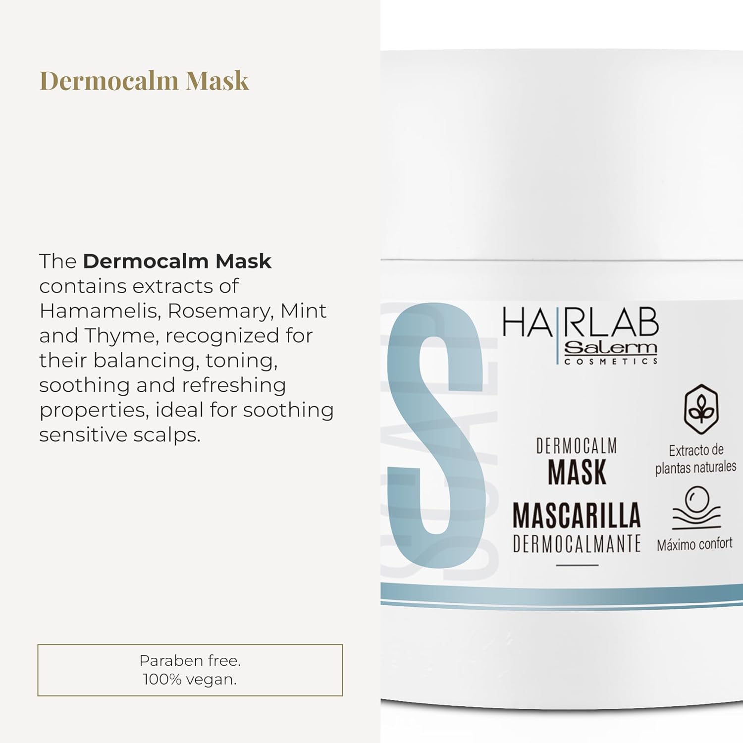 SALERM - Soothing Hair Mask - Dermocalm Hair Lab - 250 ml - with Witch Hazel, Rosemary, Mint, and Thyme - Gentle Cleansing - Soothes and Balances Sensitive Scalp - Paraben-Free - Image 2