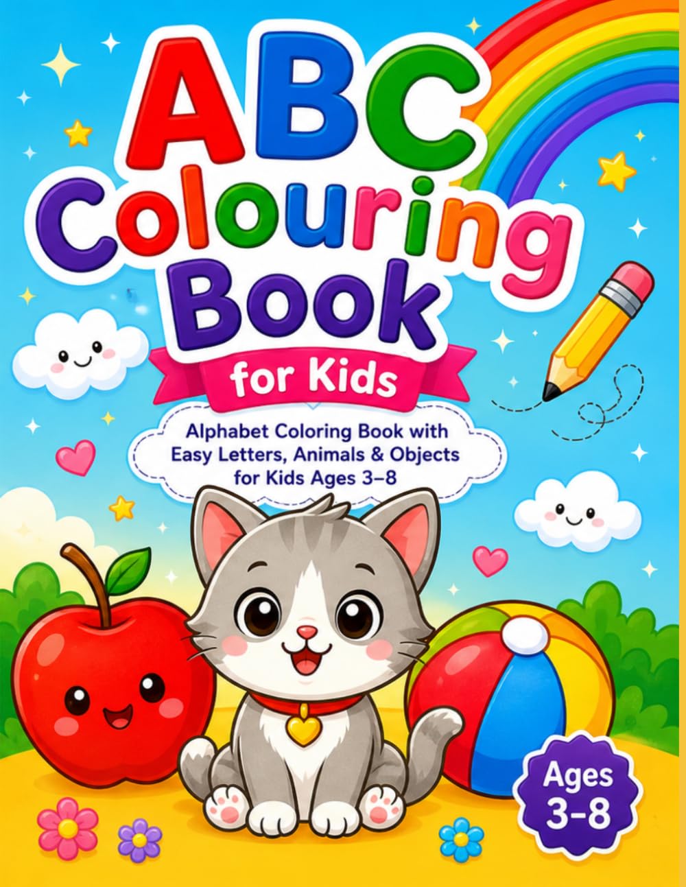 Fun Learning A to Z Coloring Book for Kids: Alphabet Coloring Book with Easy Letters, Animals & Objects for Kids Ages 3–8