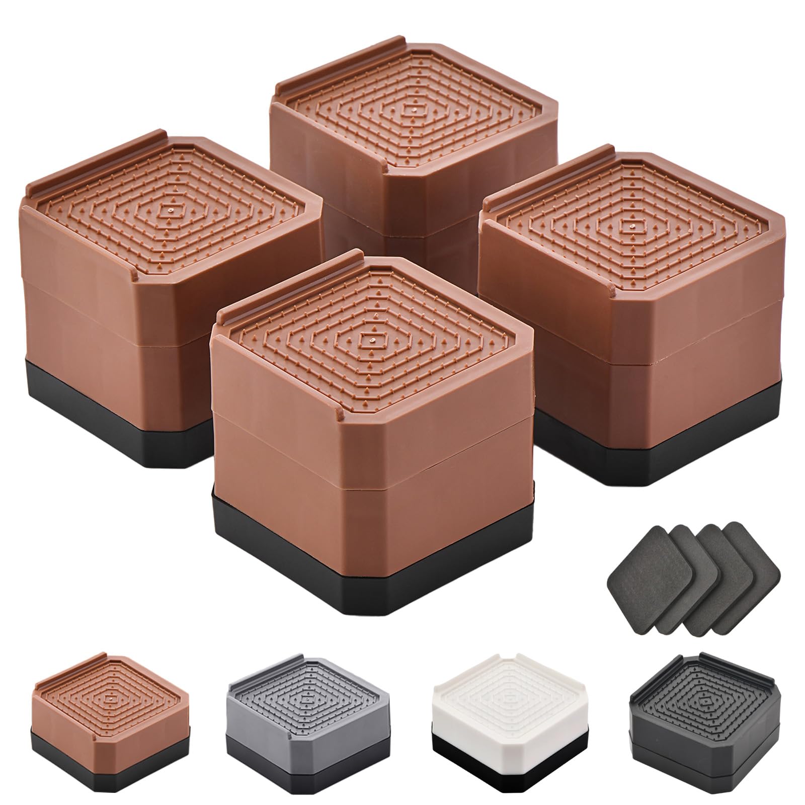 EclatBain Adjustable Bed Risers 3&amp;4.3 Inch, 4000 lbs, 4 Pack Brown