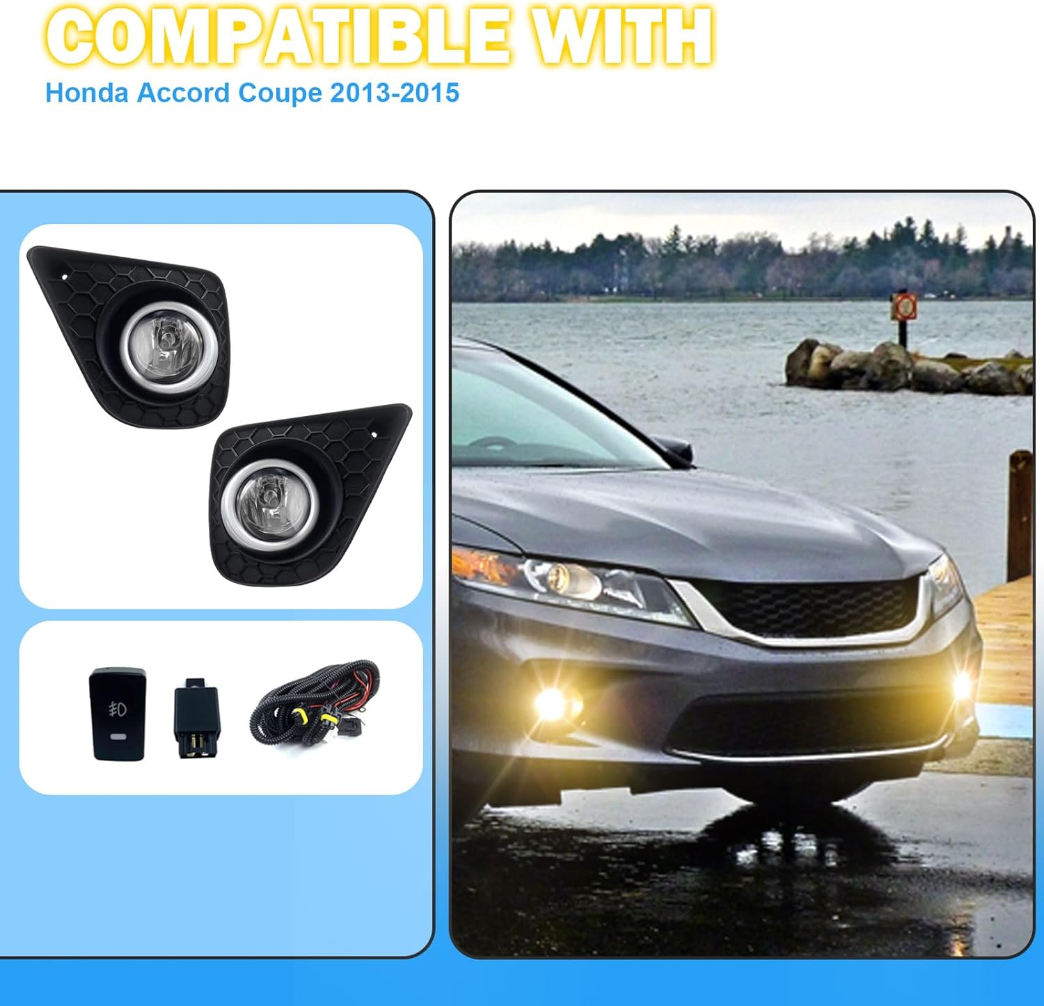 Fog Lights Assembly Compatible With Honda Accord COUPE 2013-2015 Front Bumper Driving Fog Lamp Kits Fog Light Driver & Passenger Side
