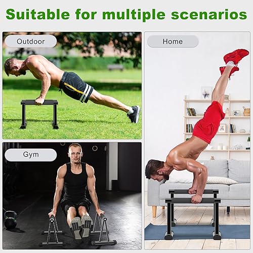 Miniatura 5 de Dolibest Barra de empuje hacia arriba, barras de paraletas de 12 pulgadas de alto con 8 pies de goma y mango de espuma, barras de inmersión con base