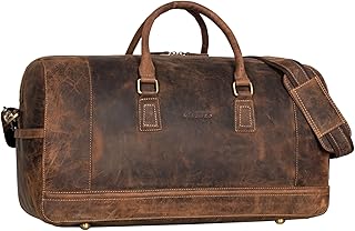 Edson' Bolsa de Viaje de Cuero Weekender Hombres Mujeres Vintage Equipaje de Mano Cabina Tamaño Duffle Bag Bolsa de Deporte para Viajar, Color:Calais - marrón