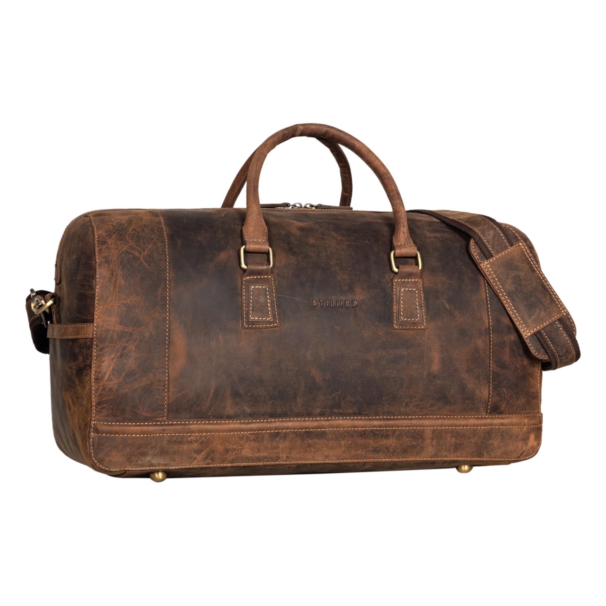 STILORD Edson Bolsa de Viaje de Cuero Weekender Hombres Mujeres Vintage Equipaje de Mano Cabina Tamaño Duffle Bag Bolsa de Deporte para Viajar Color:Calais - marrón