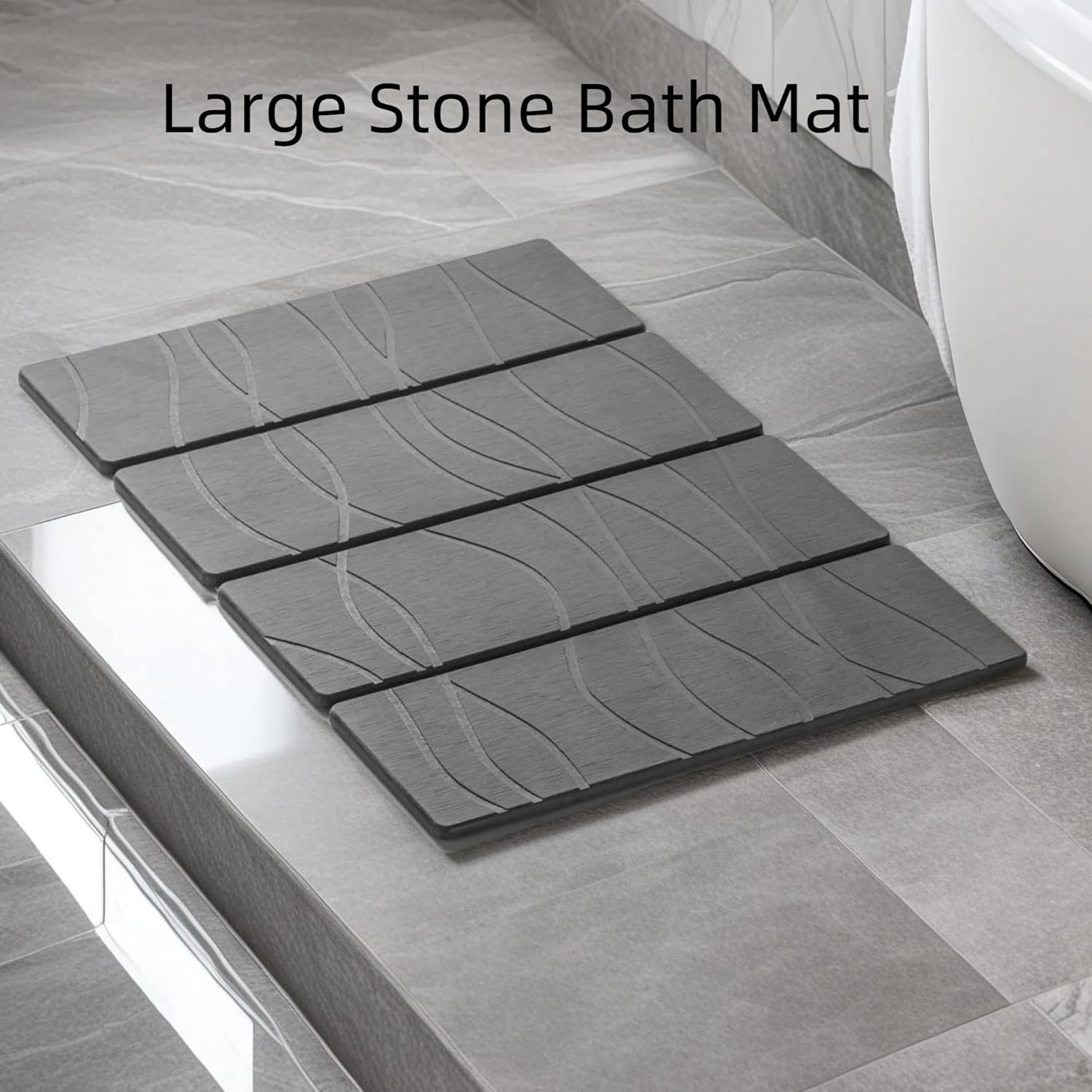 Foldable Large Stone Bath Mat, Super Absorbent Diatomaceous Earth Mat, Non-Slip 24 x 16 inch Quick Drying Mat, Compact and Easy to Store Bath Mats for Bathroom, Easy to Clean, Set of 4 Panels, Grey - Image 4