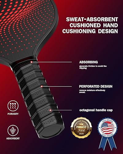 Miniatura 4 de Juego de 8 palas de pickleball - Raquetas de madera con superficie de fibra de vidrio y núcleo de panal de polipropileno, incluye 2 bolsas de