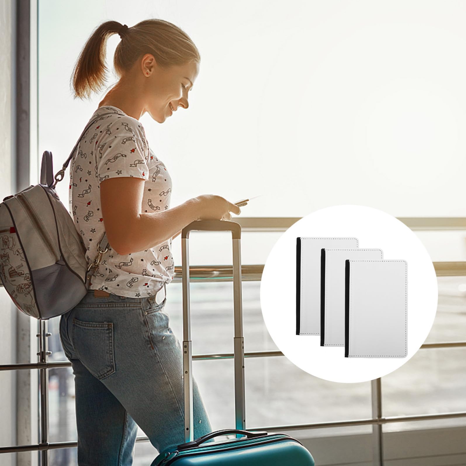 Porta Passaporto da Viaggio in Pelle Pu Nero Grande Capacità e Design Pratico, Elegante Set 3 Pezzi per Organizzare Documenti Durante i Viaggi