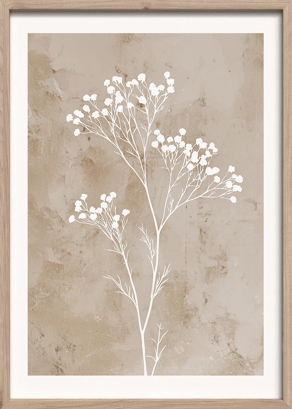 STYLER Bild Dried Flowers 50 x 70 cm mit Holzrahmen – Florales Trockenblumenmotiv – Japandi Boho Wandbild Beige Natur