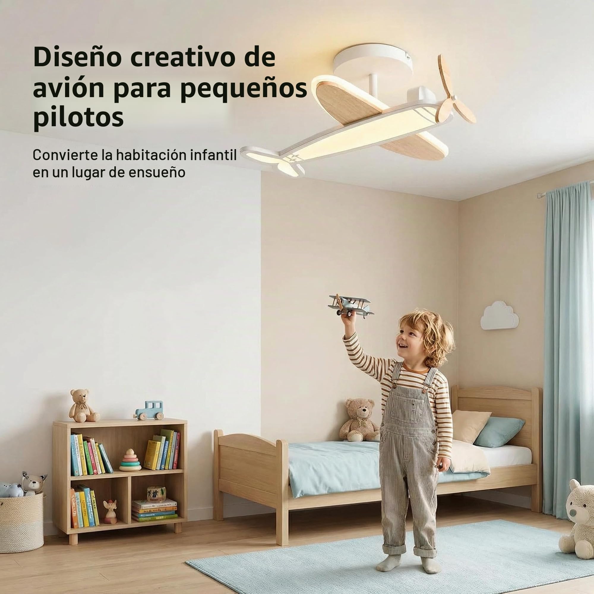 Lámpara de Techo LED Regulable Para Habitación Infantil - 40 W, Con Mando a Distancia 3000 K-6500 K, Moderna Luz de Techo Para Avión, Para Dormitorio