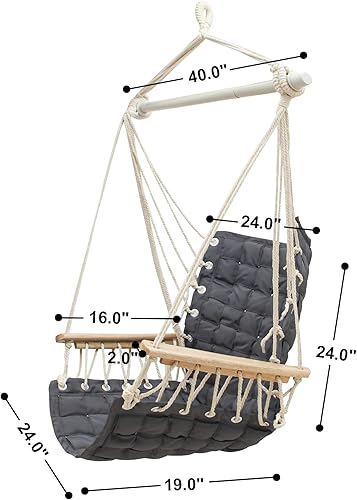 Miniatura 2 de Silla hamaca colgante con reposabrazos de madera barra separadora de acero y anillos antideslizantes tela tejida de algodón hasta 300 libras para