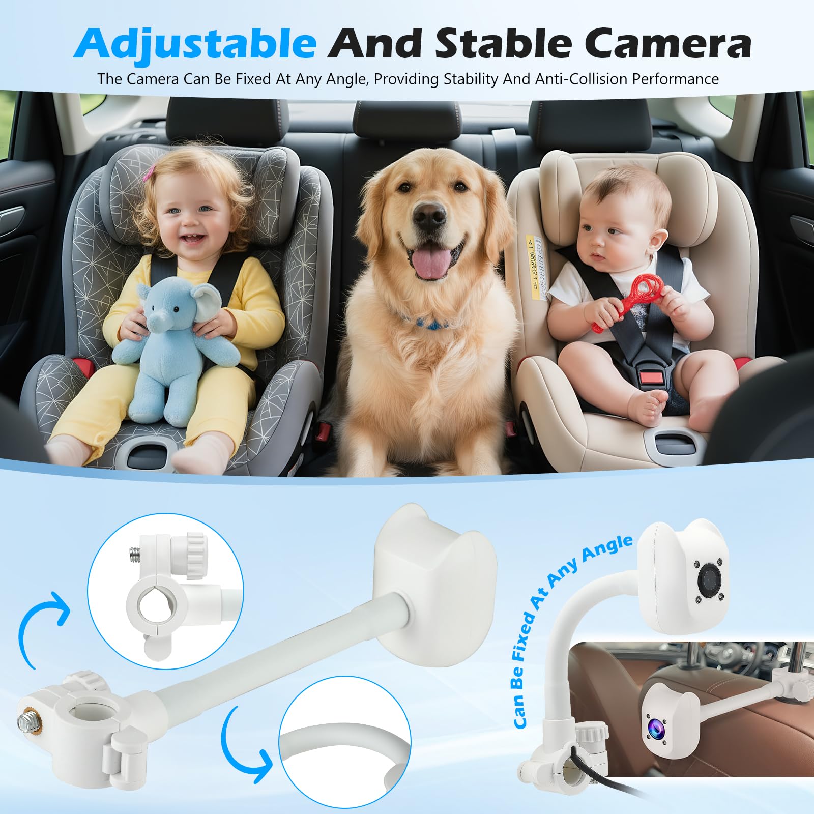 VeftBltrem 2-Kids Baby Car Camera for Seat with 7 Inch Ultrawide Display with Two Cameras Rear Facing - Image 3