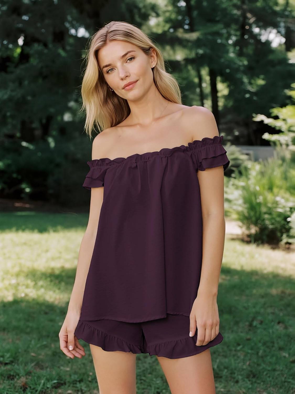 Women's Ruffle Pajama Set - Cami Tank and Shorts 2 Piece Sleepwear Cute Summer Lounge Set Soft Nightwear S-2XL - Image 8