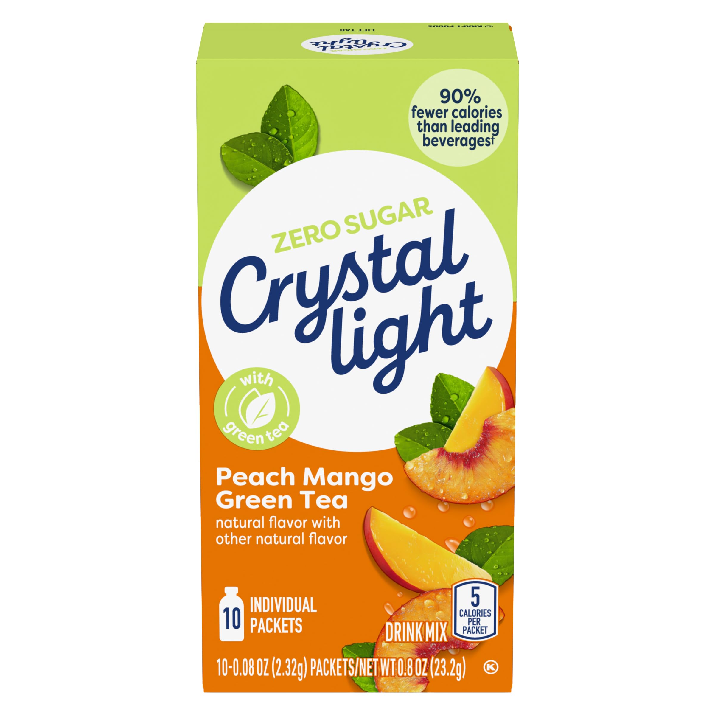 Crystal Light On The Go Peach Mango Green Tea Drink Mix, 10-Packet Box (Pack of 15)